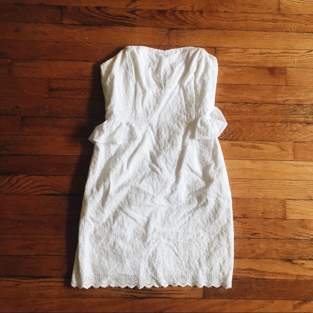 Mini White Floral Strapless Dress